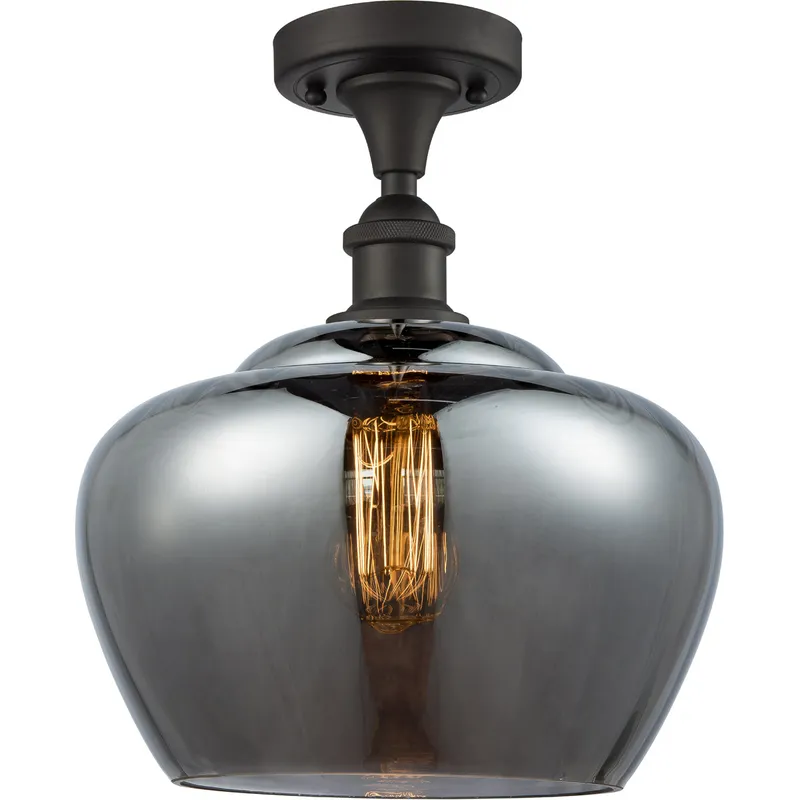 Ballston Large Fenton 1 Light 11 inch Oil Rubbed Bronze Semi-Flush Mount Ceiling Light in Light Smoke Glass, Ballston