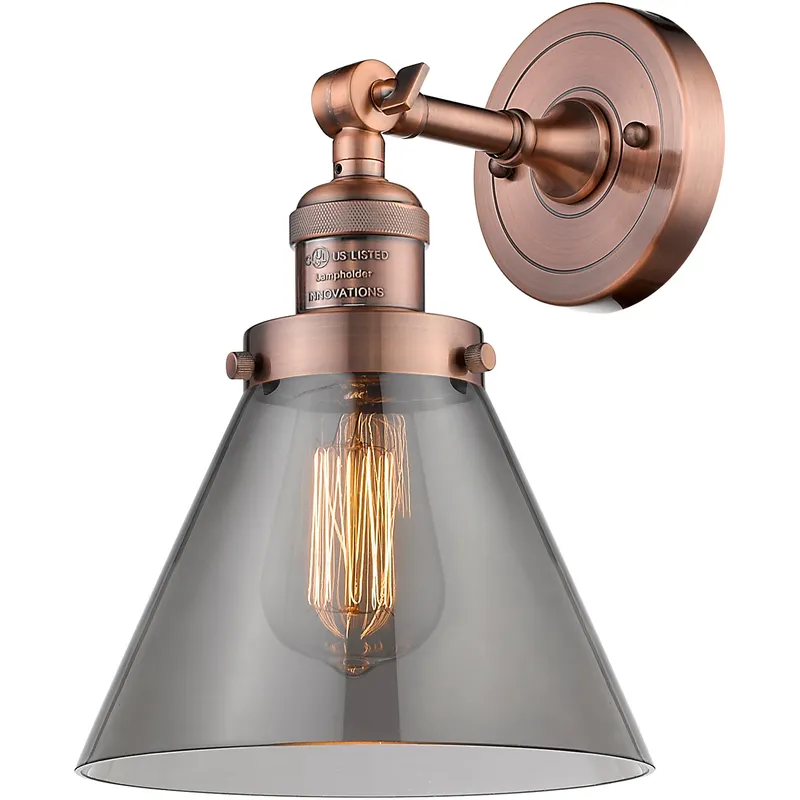 Franklin Restoration Large Cone 1 Light 7.75 inch Antique Copper Semi-Flush Mount Ceiling Light in Light Smoke Glass, Franklin Restoration