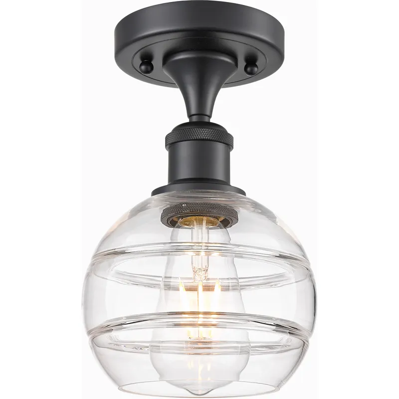 Edison Rochester 1 Light 5.88 inch Matte Black Semi-Flush Mount Ceiling Light in Clear Glass