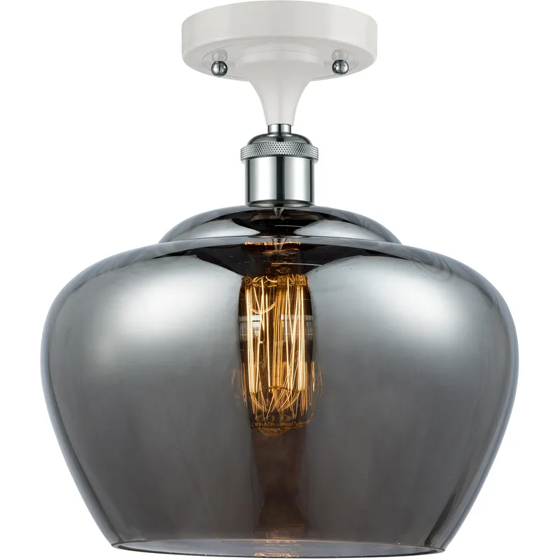 Ballston Large Fenton 1 Light 11 inch White and Polished Chrome Semi-Flush Mount Ceiling Light in Plated Smoke Glass, Ballston