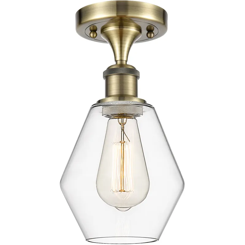 Ballston Cindyrella LED 6 inch Antique Brass Semi-Flush Mount Ceiling Light in Clear Glass