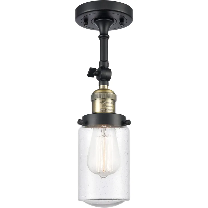 Franklin Restoration Dover LED 5 inch Black Antique Brass Semi-Flush Mount Ceiling Light in Seedy Glass, Franklin Restoration