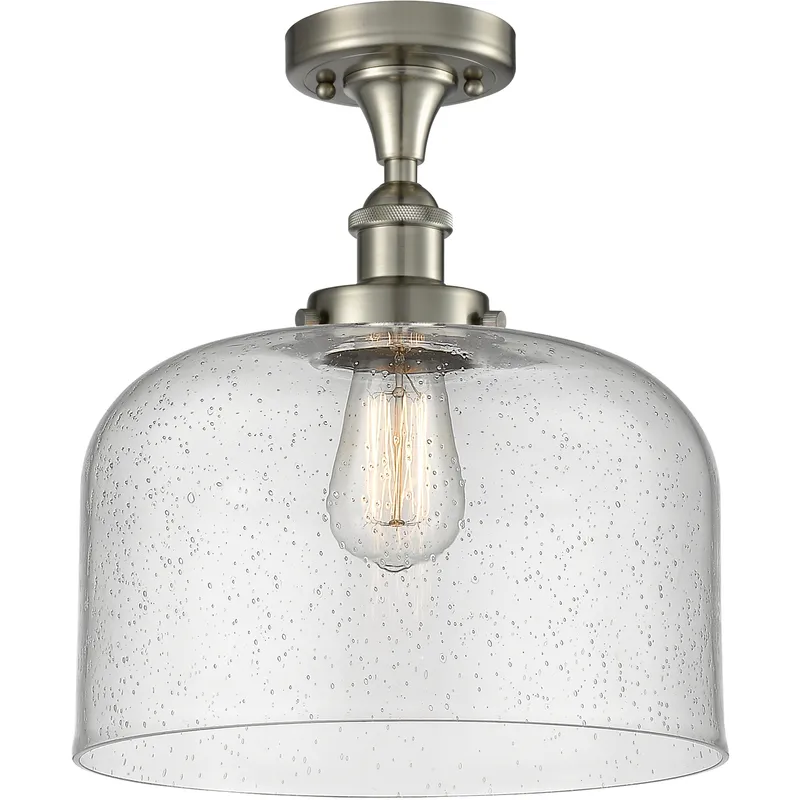 Ballston X-Large Bell 1 Light 8 inch Brushed Satin Nickel Semi-Flush Mount Ceiling Light in Seedy Glass, Ballston