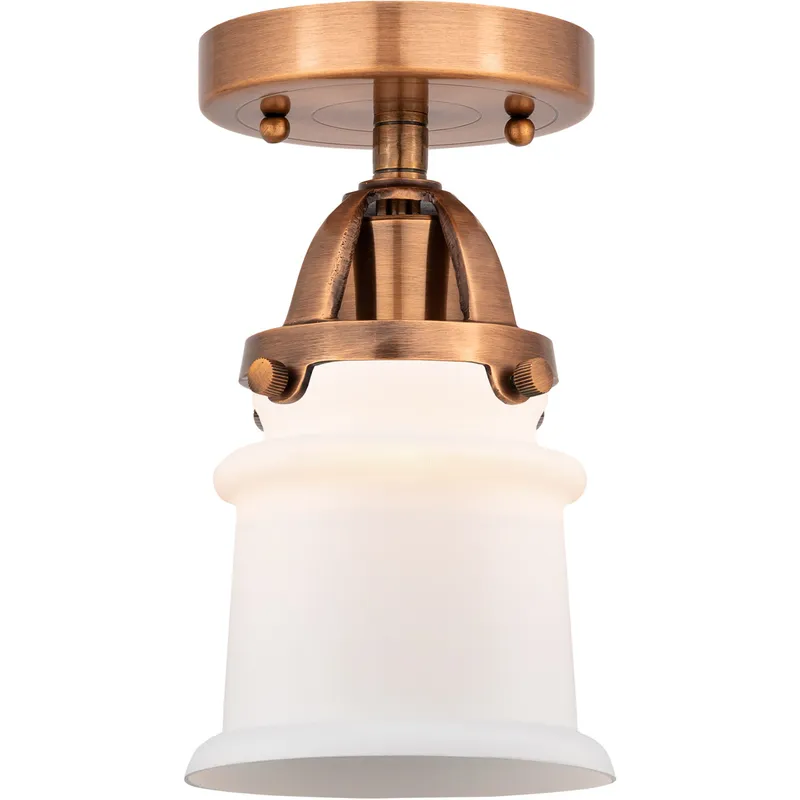 Nouveau 2 Small Canton 1 Light 5 inch Antique Copper Semi-Flush Mount Ceiling Light in Matte White Glass