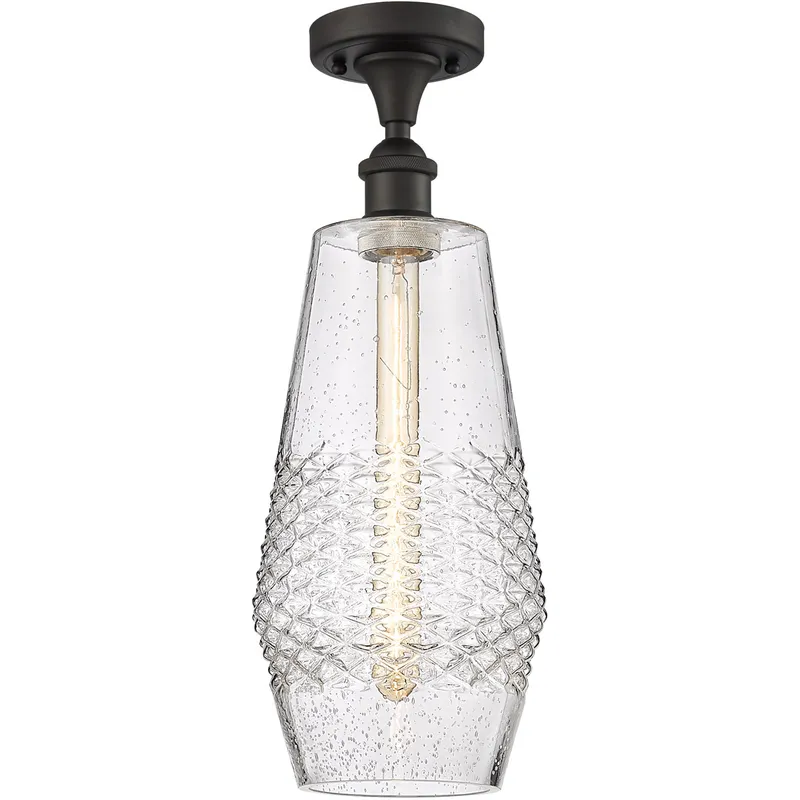 Ballston Windham LED 7 inch Oil Rubbed Bronze Semi-Flush Mount Ceiling Light in Seedy Glass