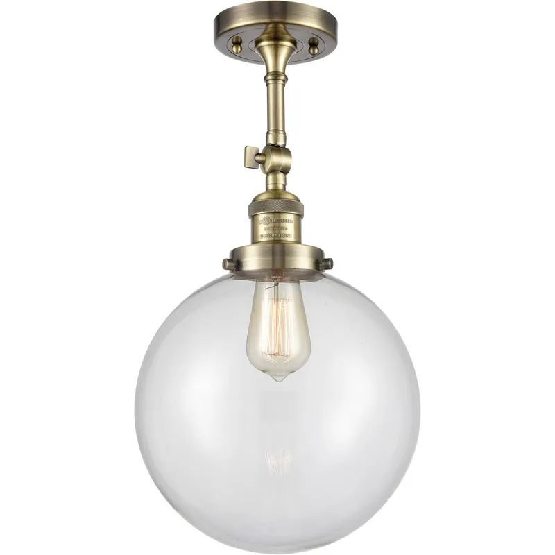 Franklin Restoration X-Large Beacon LED 10 inch Antique Brass Semi-Flush Mount Ceiling Light in Clear Glass, Franklin Restoration