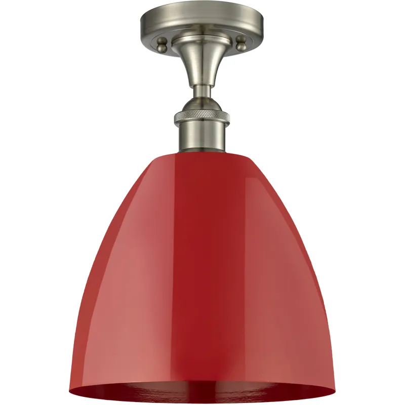 Ballston Plymouth Dome 1 Light 9 inch Brushed Satin Nickel Semi-Flush Mount Ceiling Light in Matte Red