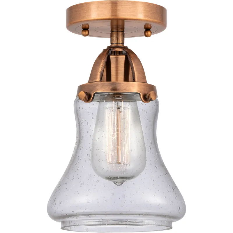 Nouveau 2 Bellmont 1 Light 6 inch Antique Copper Semi-Flush Mount Ceiling Light in Seedy Glass