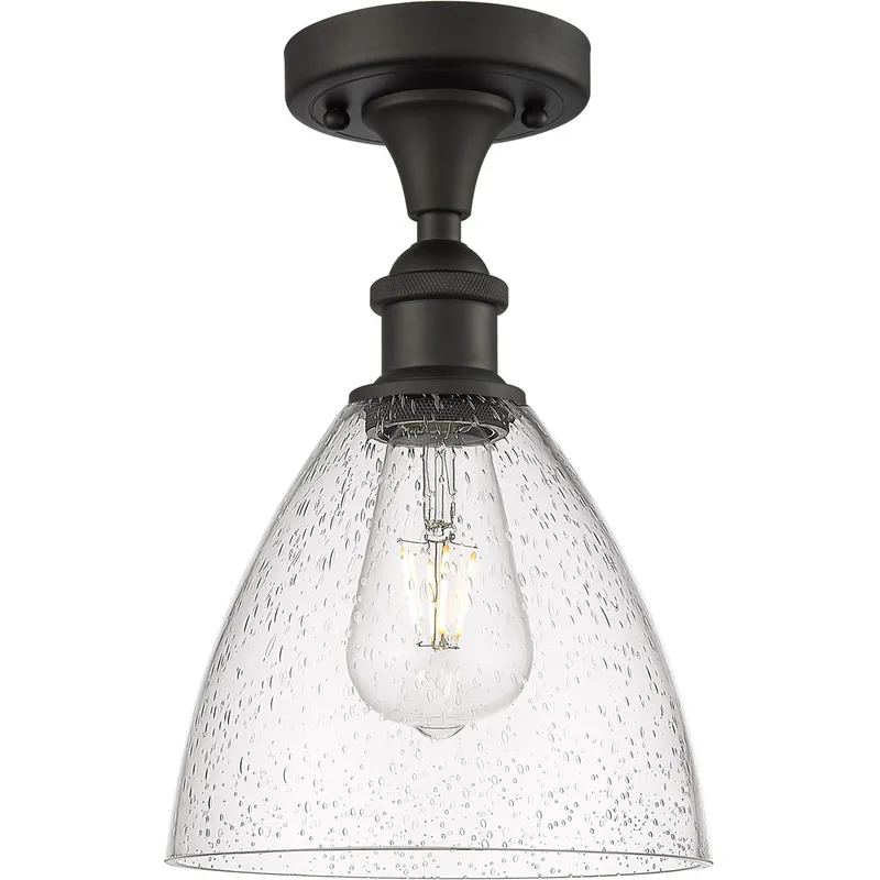 Ballston Dome LED 7.5 inch Oil Rubbed Bronze Semi-Flush Mount Ceiling Light in Seedy Glass