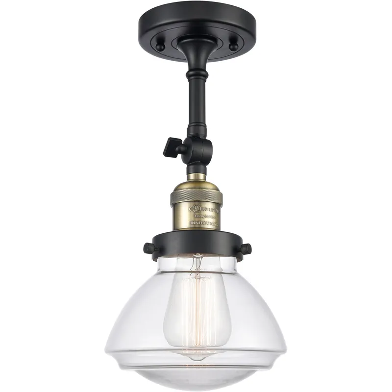 Franklin Restoration Olean LED 7 inch Black Antique Brass Semi-Flush Mount Ceiling Light in Clear Glass, Franklin Restoration