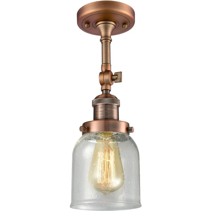 Franklin Restoration Small Bell LED 5 inch Antique Copper Semi-Flush Mount Ceiling Light in Seedy Glass, Franklin Restoration