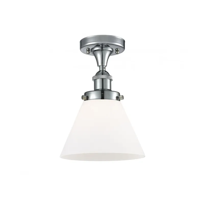 Ballston Large Cone LED 8 inch White and Polished Chrome Semi-Flush Mount Ceiling Light in Matte White Glass