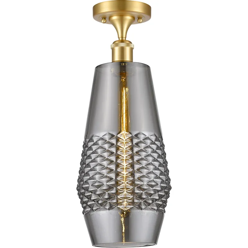 Ballston Windham LED 7 inch Satin Gold Semi-Flush Mount Ceiling Light in Plated Smoke Glass