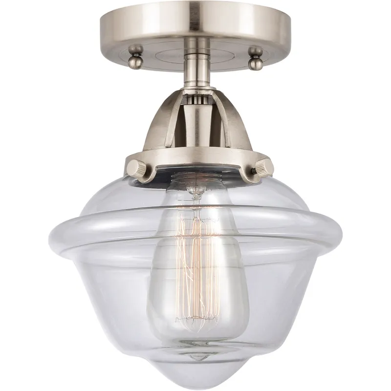 Nouveau 2 Small Oxford 1 Light 8 inch Brushed Satin Nickel Semi-Flush Mount Ceiling Light in Clear Glass