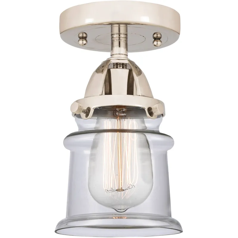 Nouveau 2 Small Canton 1 Light 5 inch Polished Nickel Semi-Flush Mount Ceiling Light in Clear Glass