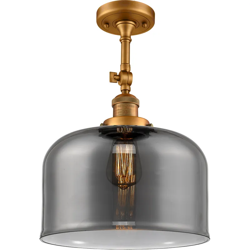 Franklin Restoration X-Large Bell LED 12 inch Brushed Brass Semi-Flush Mount Ceiling Light in Plated Smoke Glass, Franklin Restoration
