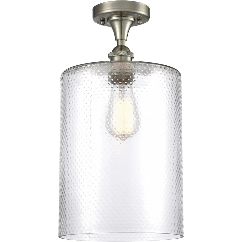 Ballston Large Cobbleskill 1 Light 9 inch Brushed Satin Nickel Semi-Flush Mount Ceiling Light in Clear Glass, Ballston