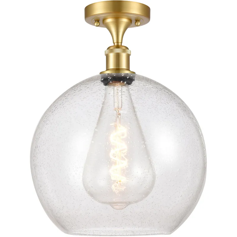 Ballston Athens LED 11.75 inch Satin Gold Semi-Flush Mount Ceiling Light in Seedy Glass