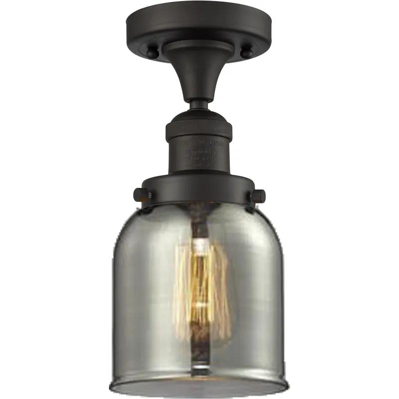Franklin Restoration Small Bell 1 Light 5 inch Oil Rubbed Bronze Semi-Flush Mount Ceiling Light in Light Smoke Glass, Franklin Restoration