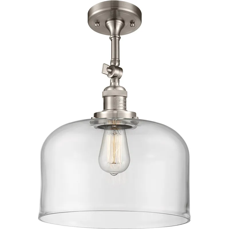 Franklin Restoration X-Large Bell LED 12 inch Brushed Satin Nickel Semi-Flush Mount Ceiling Light in Clear Glass, Franklin Restoration