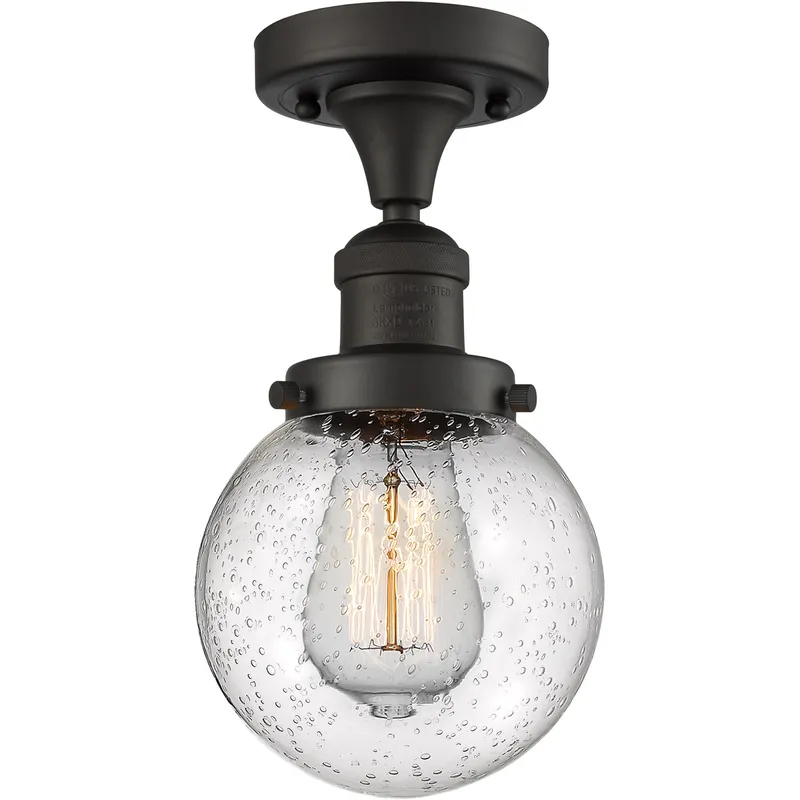 Franklin Restoration Beacon 1 Light 6 inch Oil Rubbed Bronze Semi-Flush Mount Ceiling Light in Seedy Glass, Franklin Restoration