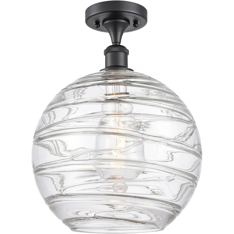 Ballston X-Large Deco Swirl 1 Light 12 inch Matte Black Semi-Flush Mount Ceiling Light, Ballston