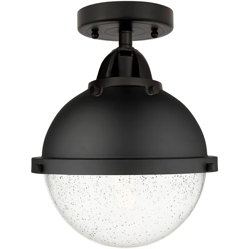 Nouveau 2 Hampden 1 Light 9 inch Matte Black Semi-Flush Mount Ceiling Light in Seedy Glass
