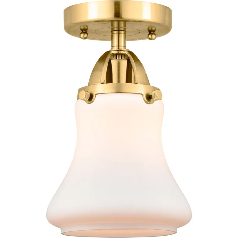 Nouveau 2 Bellmont 1 Light 6 inch Satin Gold Semi-Flush Mount Ceiling Light in Matte White Glass