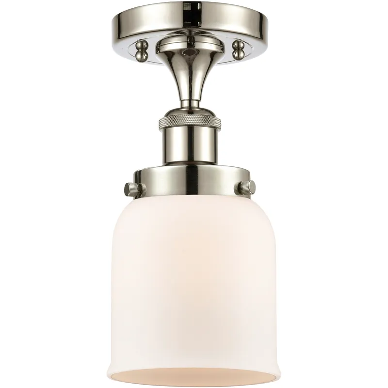 Bell 1 Light 5 inch Polished Nickel Semi-Flush Mount Ceiling Light in Matte White Glass