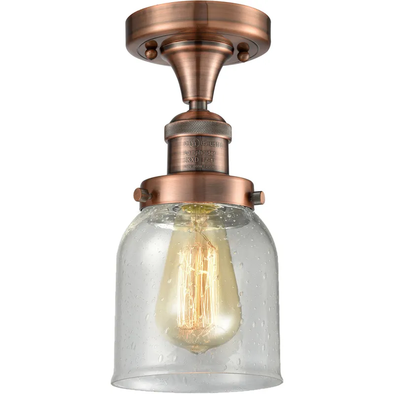 Franklin Restoration Small Bell 1 Light 5 inch Antique Copper Semi-Flush Mount Ceiling Light in Seedy Glass, Franklin Restoration