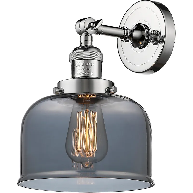 Franklin Restoration Large Bell 1 Light 8 inch Polished Chrome Semi-Flush Mount Ceiling Light in Light Smoke Glass, Franklin Restoration