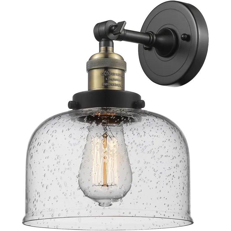 Franklin Restoration Large Bell 1 Light 8 inch Black Antique Brass Semi-Flush Mount Ceiling Light in Seedy Glass, Franklin Restoration