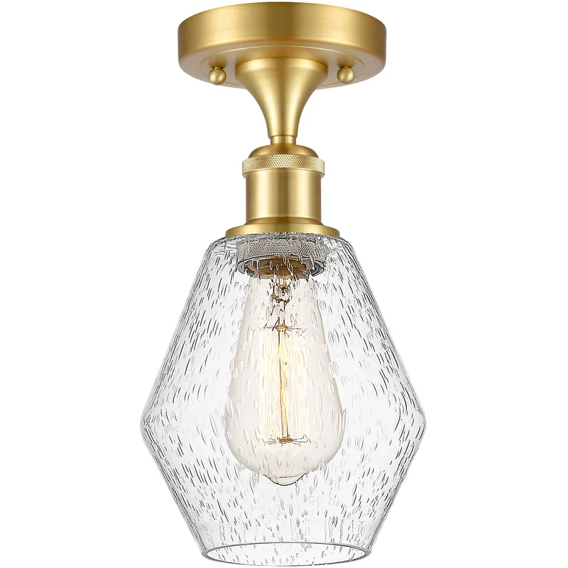 Ballston Cindyrella LED 6 inch Satin Gold Semi-Flush Mount Ceiling Light in Seedy Glass