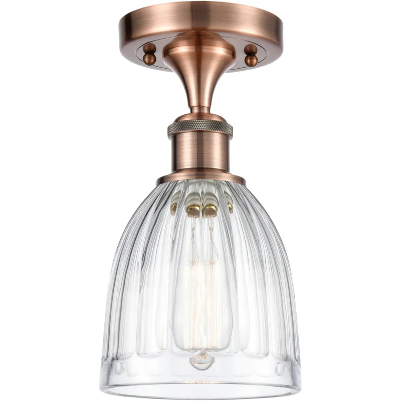 Brookfield 1 Light 5.75 inch Antique Copper Semi-Flush Mount Ceiling Light in Clear Glass