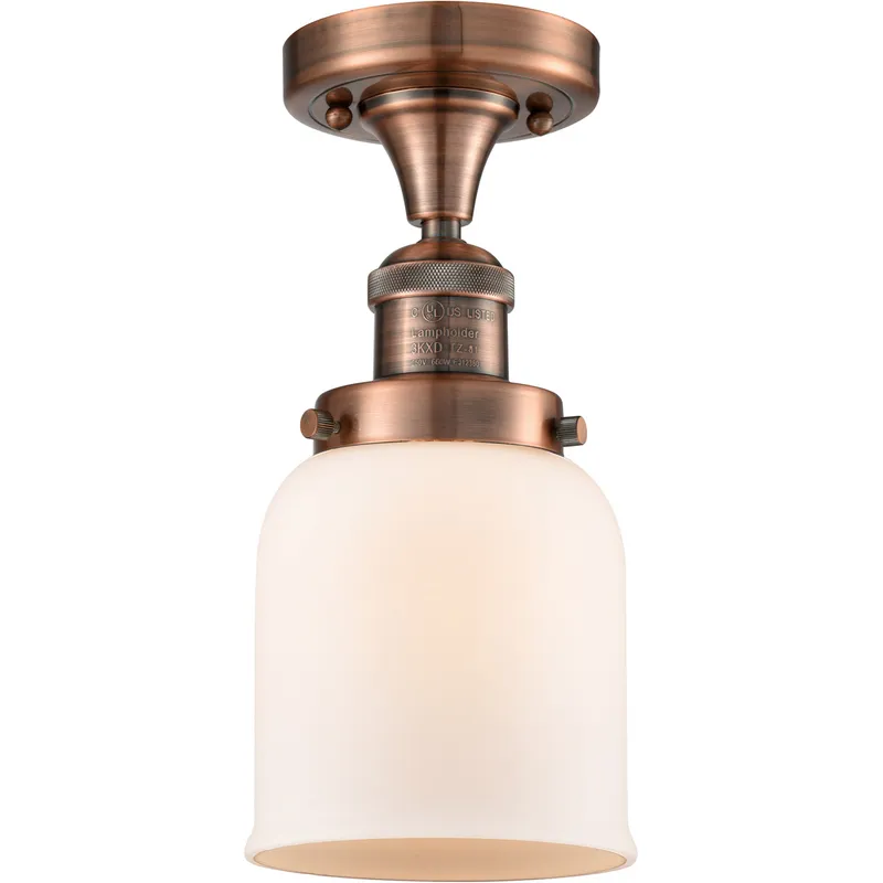 Franklin Restoration Small Bell 1 Light 5 inch Antique Copper Semi-Flush Mount Ceiling Light in Matte White Glass, Franklin Restoration