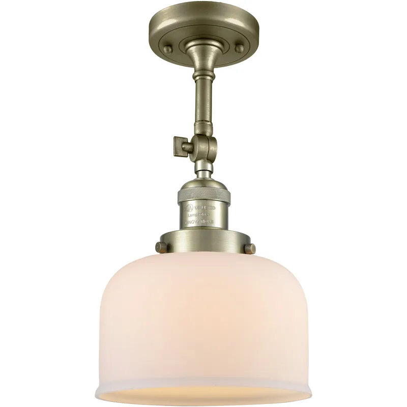 Franklin Restoration Large Bell 1 Light 8 inch Antique Brass Semi-Flush Mount Ceiling Light in Incandescent, Matte White Glass, Franklin Restoration