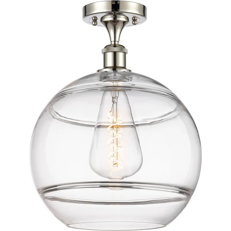 Edison Rochester 1 Light 12 inch Polished Nickel Semi-Flush Mount Ceiling Light in Clear Glass
