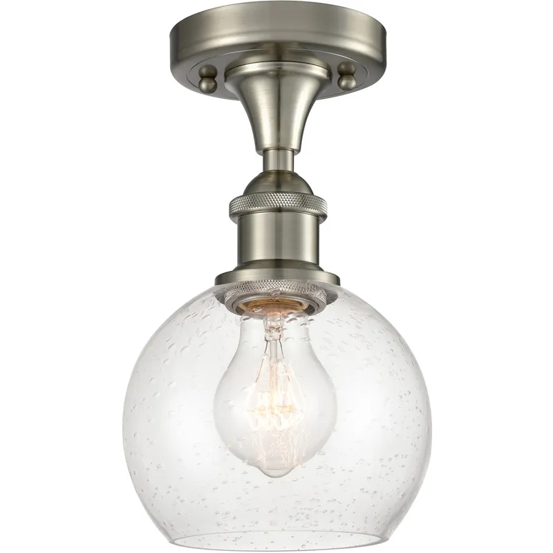 Ballston Athens LED 6 inch Brushed Satin Nickel Semi-Flush Mount Ceiling Light in Seedy Glass