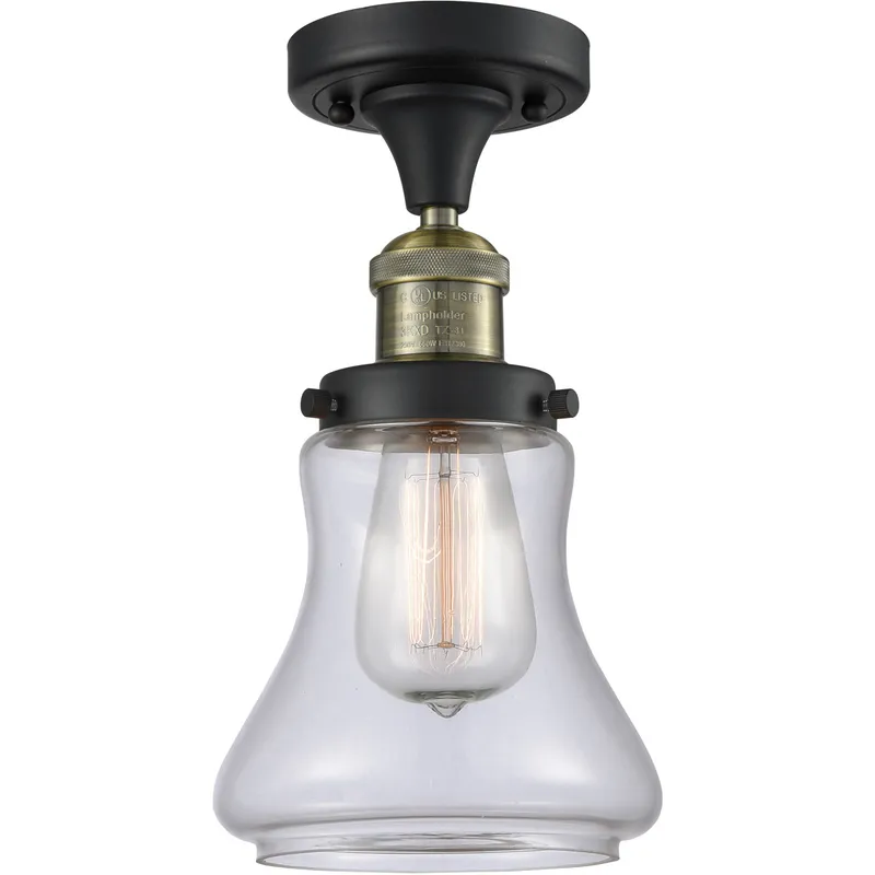 Franklin Restoration Bellmont LED 6.25 inch Black Antique Brass Semi-Flush Mount Ceiling Light in Clear Glass, Franklin Restoration