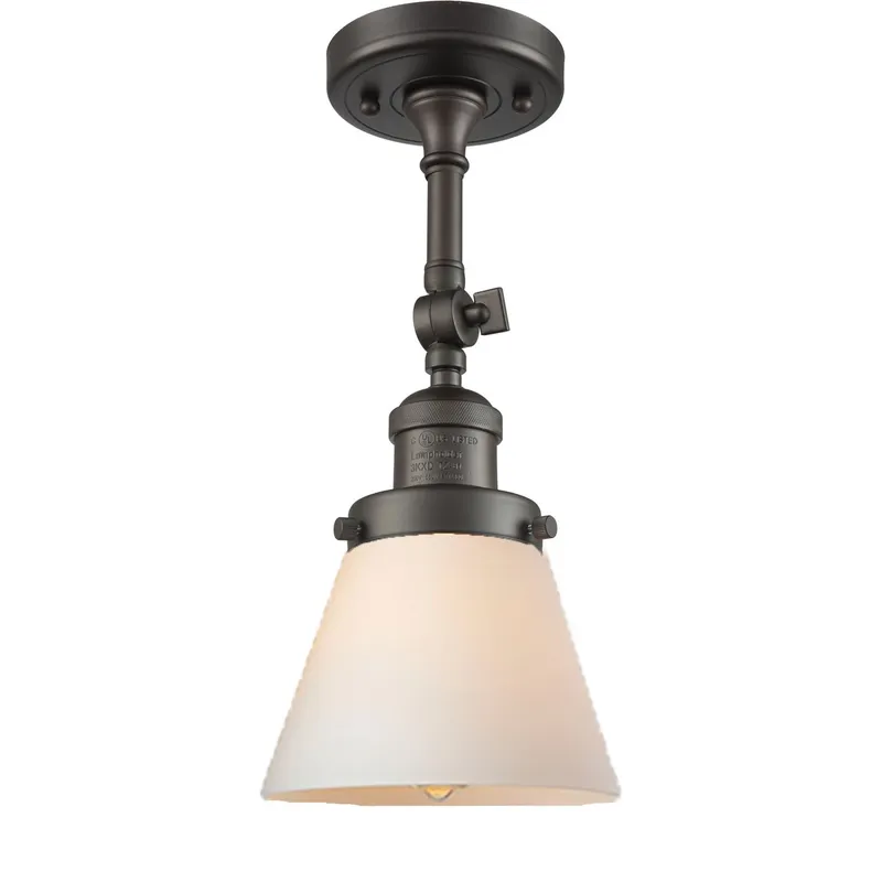 Franklin Restoration Small Cone 1 Light 6 inch Oil Rubbed Bronze Semi-Flush Mount Ceiling Light in Matte White Glass, Franklin Restoration