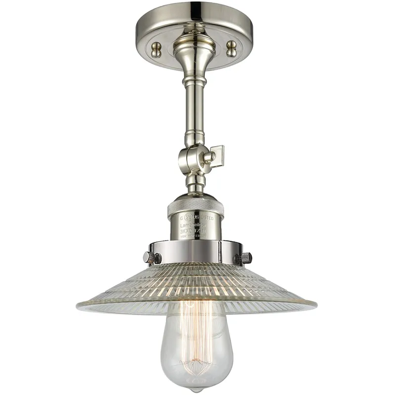 Franklin Restoration Halophane 1 Light 9 inch Polished Nickel Semi-Flush Mount Ceiling Light in Clear Halophane Glass, Franklin Restoration