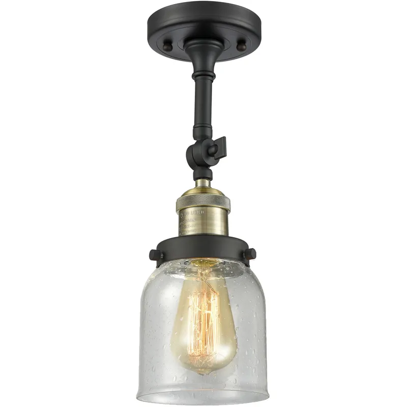 Franklin Restoration Small Bell 1 Light 5 inch Black Antique Brass Semi-Flush Mount Ceiling Light in Seedy Glass, Franklin Restoration