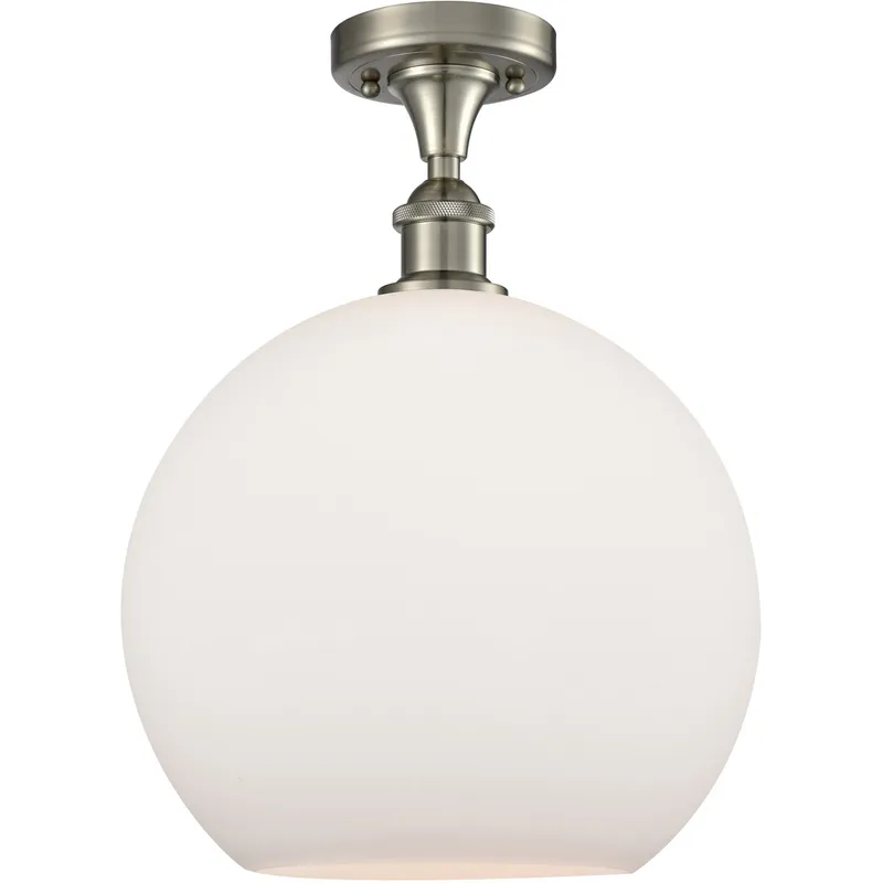 Ballston Athens LED 11.75 inch Brushed Satin Nickel Semi-Flush Mount Ceiling Light in Matte White Glass