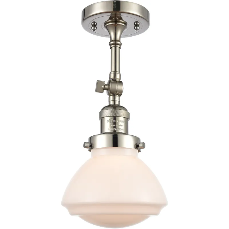 Franklin Restoration Olean LED 7 inch Polished Nickel Semi-Flush Mount Ceiling Light in Matte White Glass, Franklin Restoration