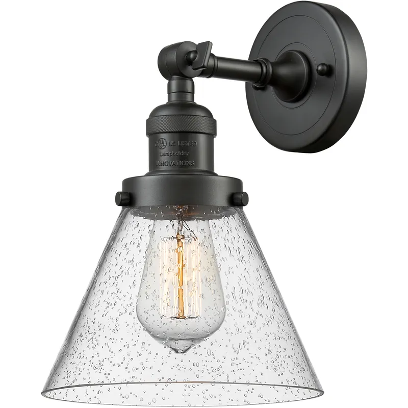 Franklin Restoration Large Cone 1 Light 8 inch Oil Rubbed Bronze Semi-Flush Mount Ceiling Light in Seedy Glass, Franklin Restoration
