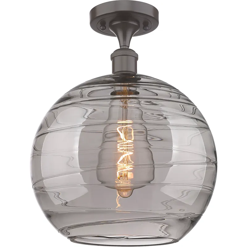 Edison Athens Deco Swirl 1 Light 12 inch Oil Rubbed Bronze Semi-Flush Mount Ceiling Light in Light Smoke Deco Swirl Glass