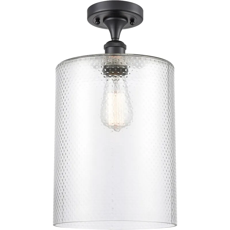Ballston Large Cobbleskill 1 Light 9 inch Matte Black Semi-Flush Mount Ceiling Light in Clear Glass, Ballston