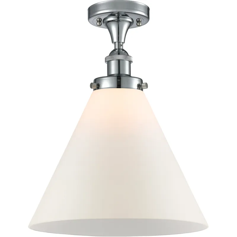 Ballston X-Large Cone 1 Light 8 inch Polished Chrome Semi-Flush Mount Ceiling Light in Matte White Glass
