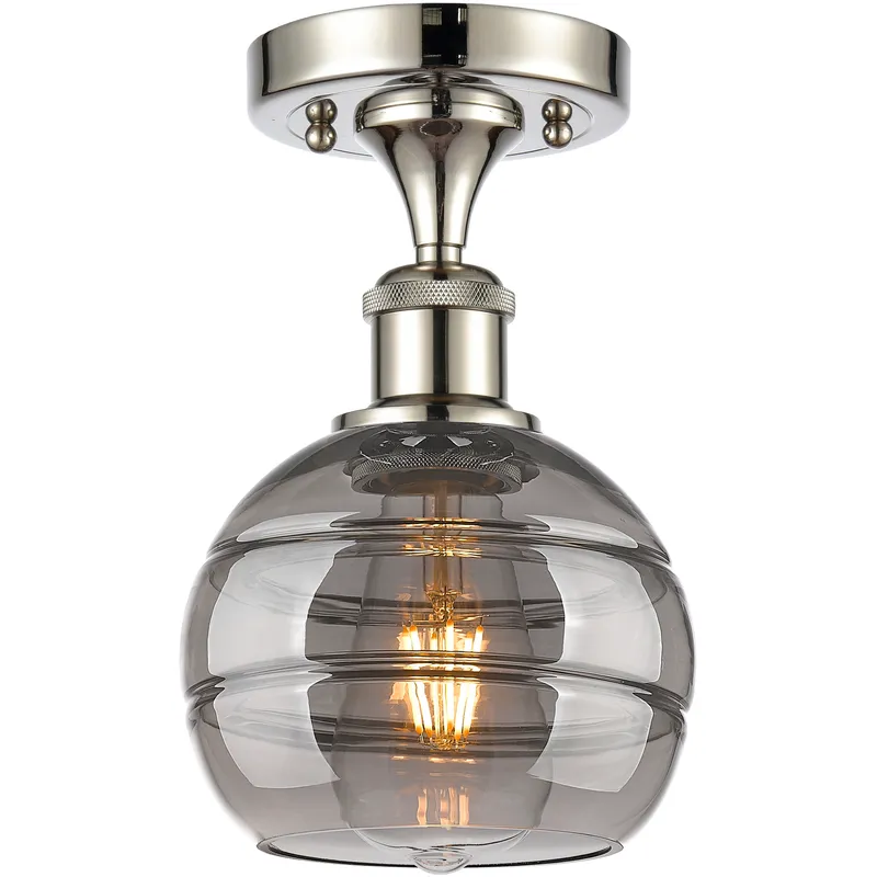 Edison Rochester 1 Light 5.88 inch Polished Nickel Semi-Flush Mount Ceiling Light in Light Smoke Glass