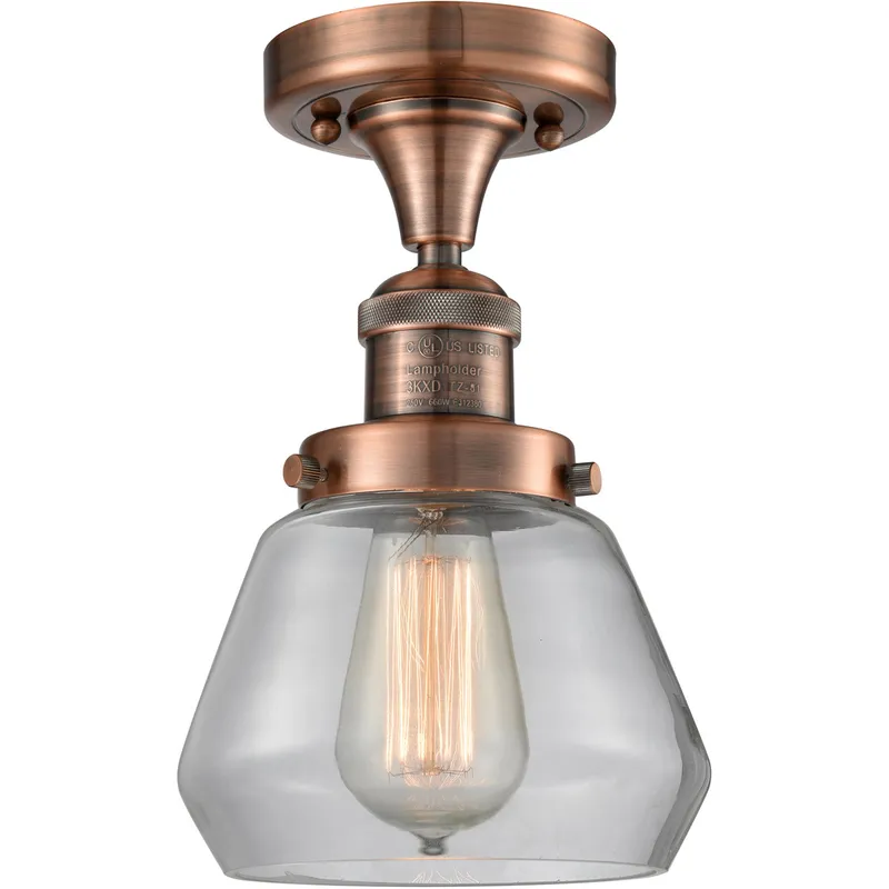 Franklin Restoration Fulton LED 7 inch Antique Copper Semi-Flush Mount Ceiling Light in Clear Glass, Franklin Restoration